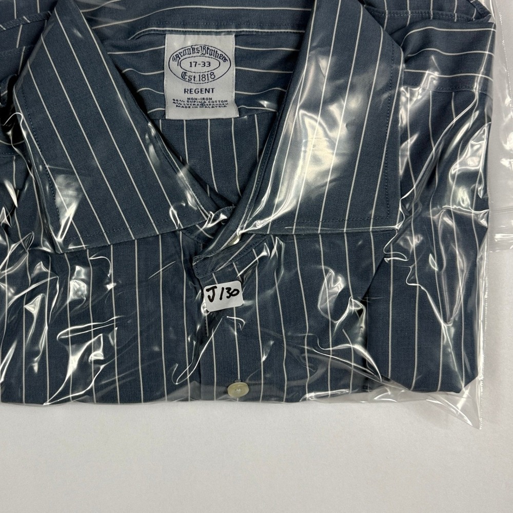 Brooks Brothers Regent Dress Shirt 17-33 Blue White Stripe Supima Cotton Stretch - Picture 7 of 7